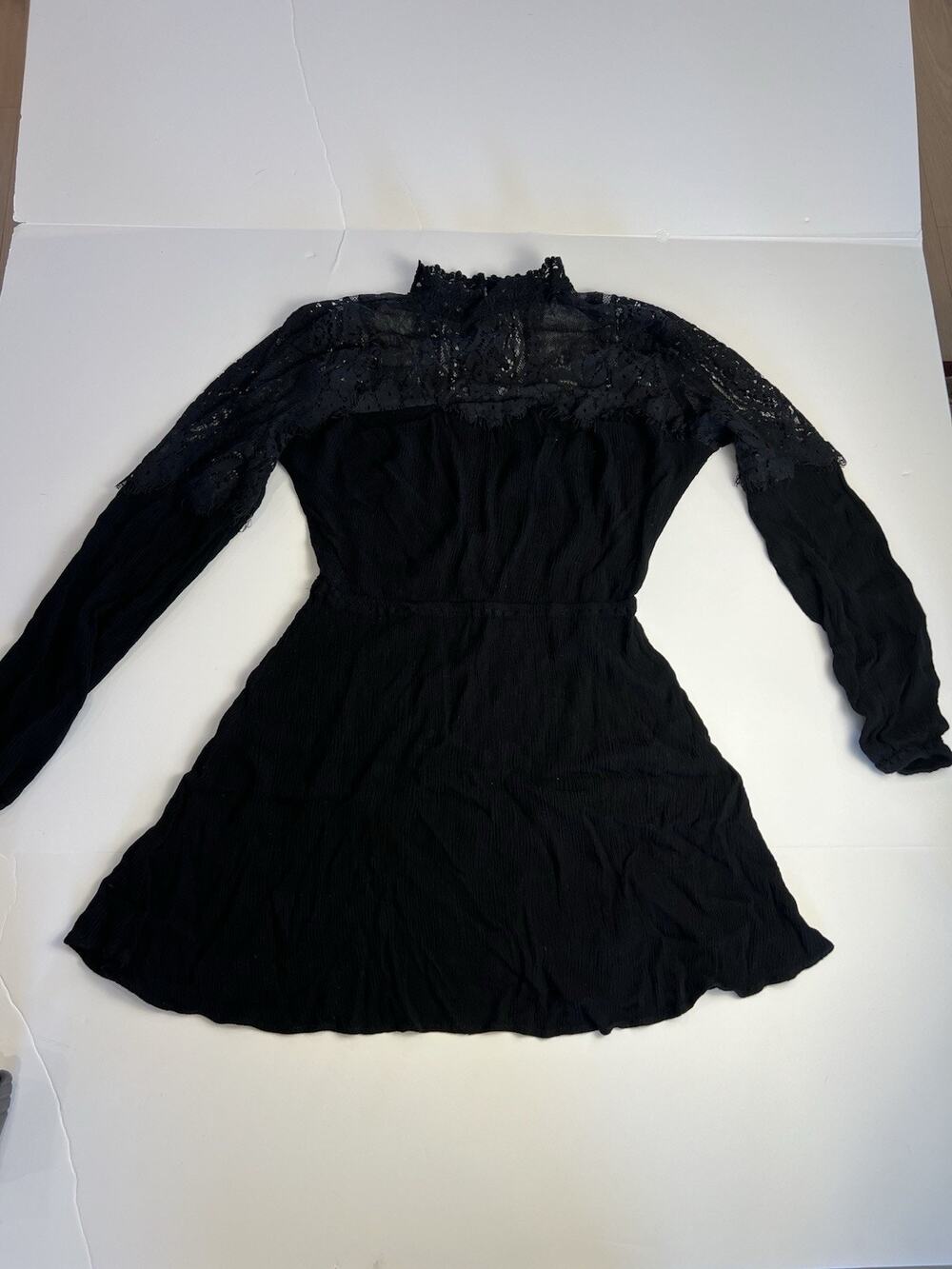 American Rag Cie Black Long Sleeve Dress Size XS Mock Neck Lined Skirt